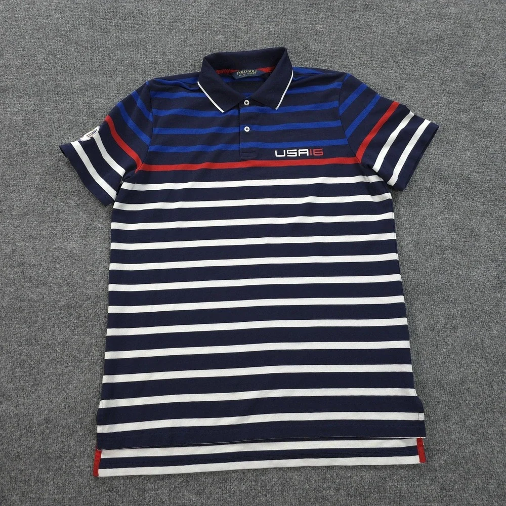Polo Golf Ralph Lauren Shirt Mens M‎ Navy Stripe 2016 USA Performance Golfing